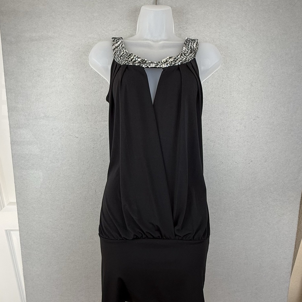 VTG Wet Seal Black Sequin‎ Neck Halter Top/Dress Banded Sz M Sleeveless 90's Y2K